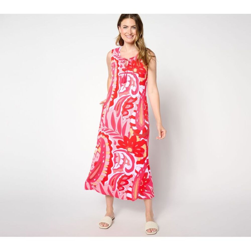 Bernini Women's Plus Sz Dress 2X Paisley Paradise Tassel Maxi Pink A648168